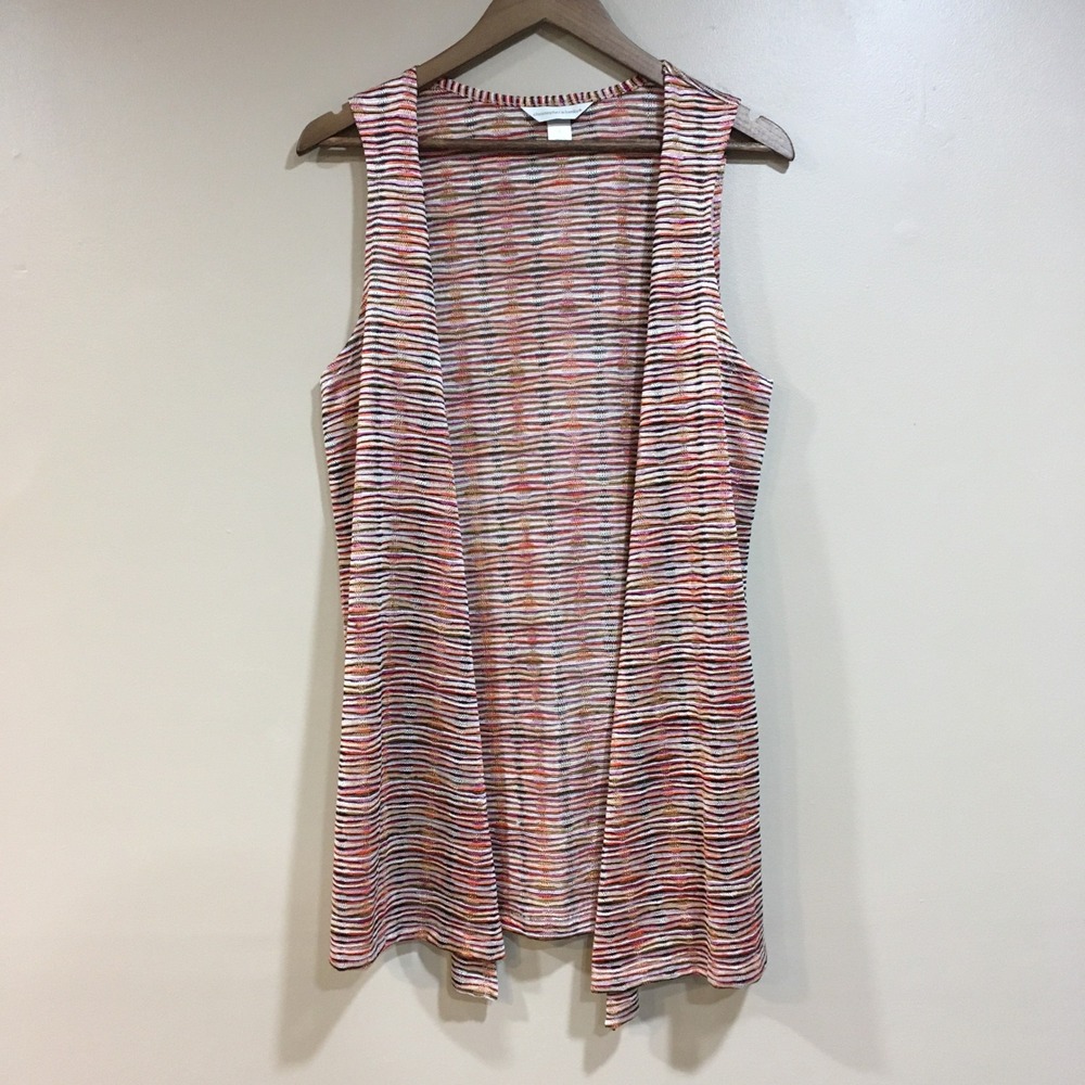 Striped Open Front Knit Vest Womens S Boho Festival Hippie Multicolor Layering‎